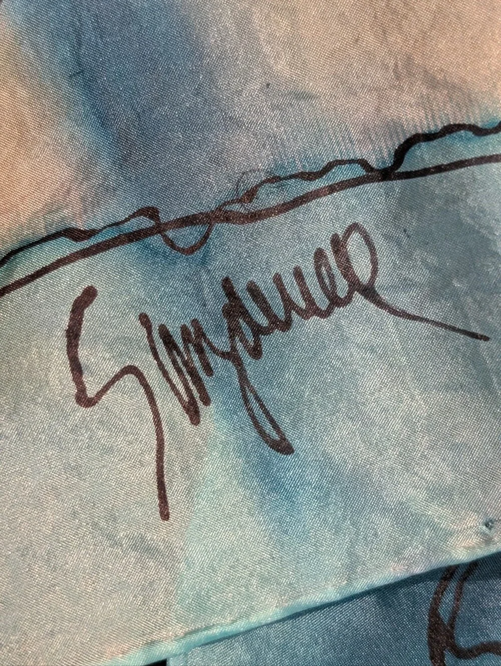 Artist Signed Hand Painted Watercolor Purple Blue Silk 58